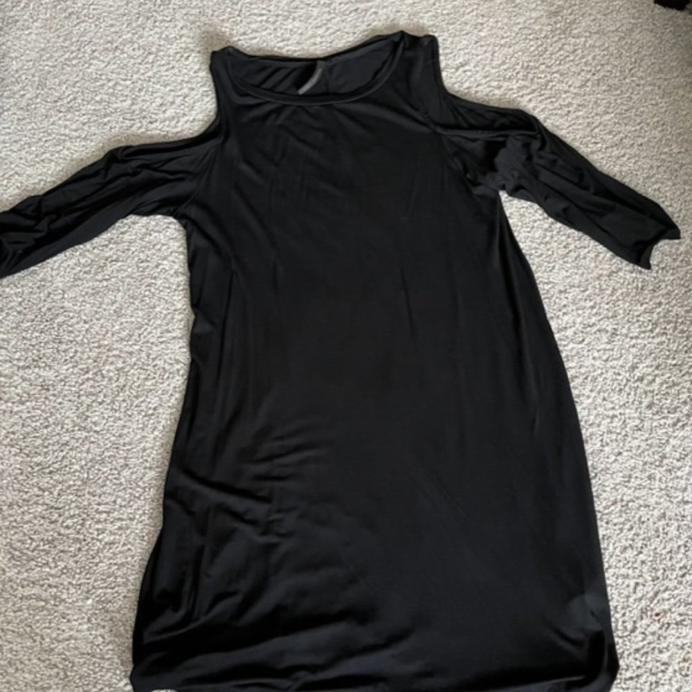Black Bare Shoulder Long Sleeve Dress